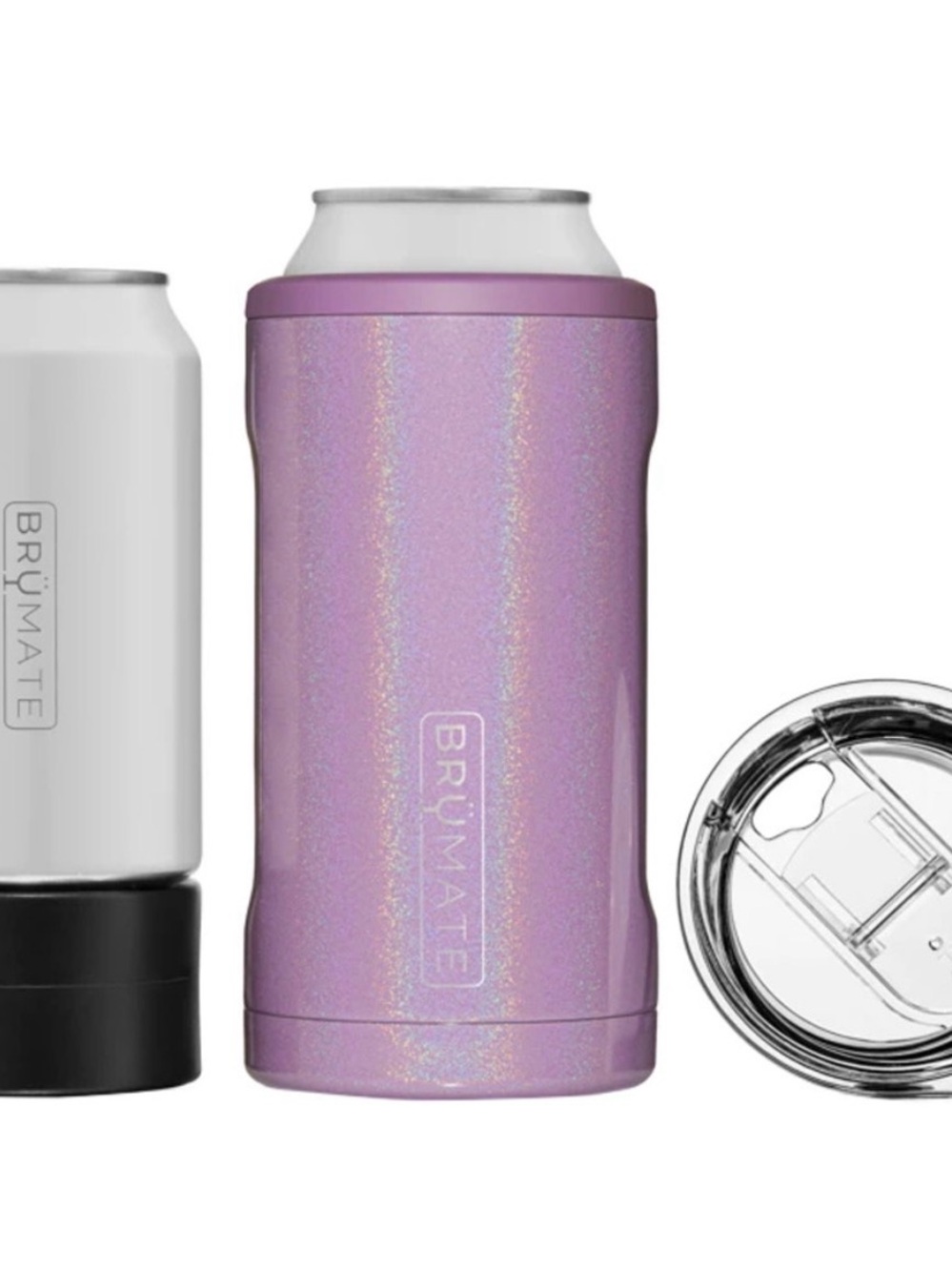 NIB- Brümate Hopsulator Trio Violet Glitter 3 in 1 Insulated Can Cooler